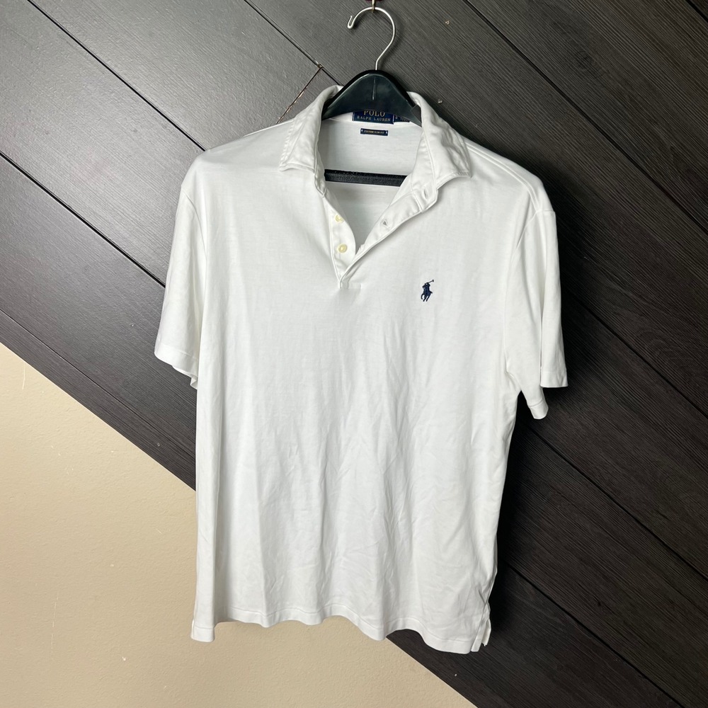 Polo Ralph Lauren Men's Custom Slim Fit Polo Shirt White Cotton Large Preppy
